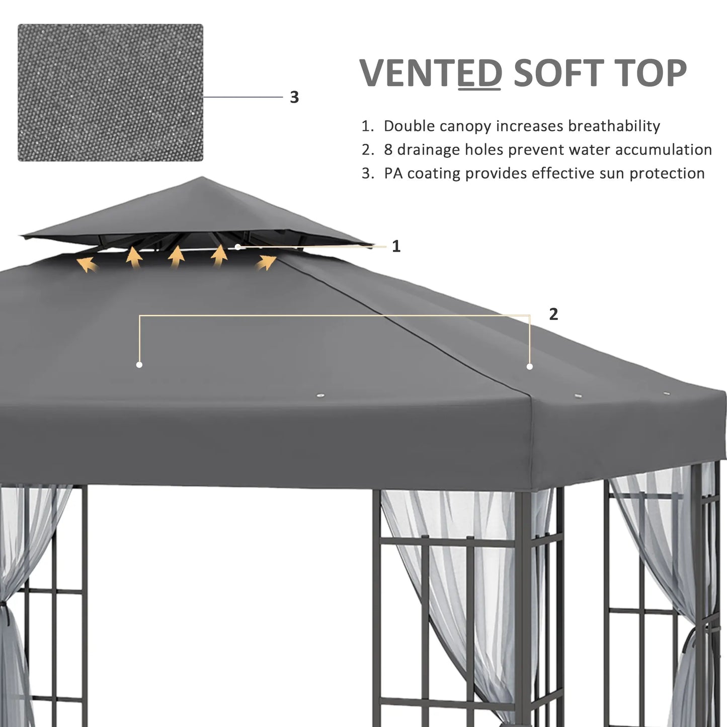 10'x10' Garden Gazebo, Portable Canopy, Mosquito Netting, Grey Gazebos at Gallery Canada