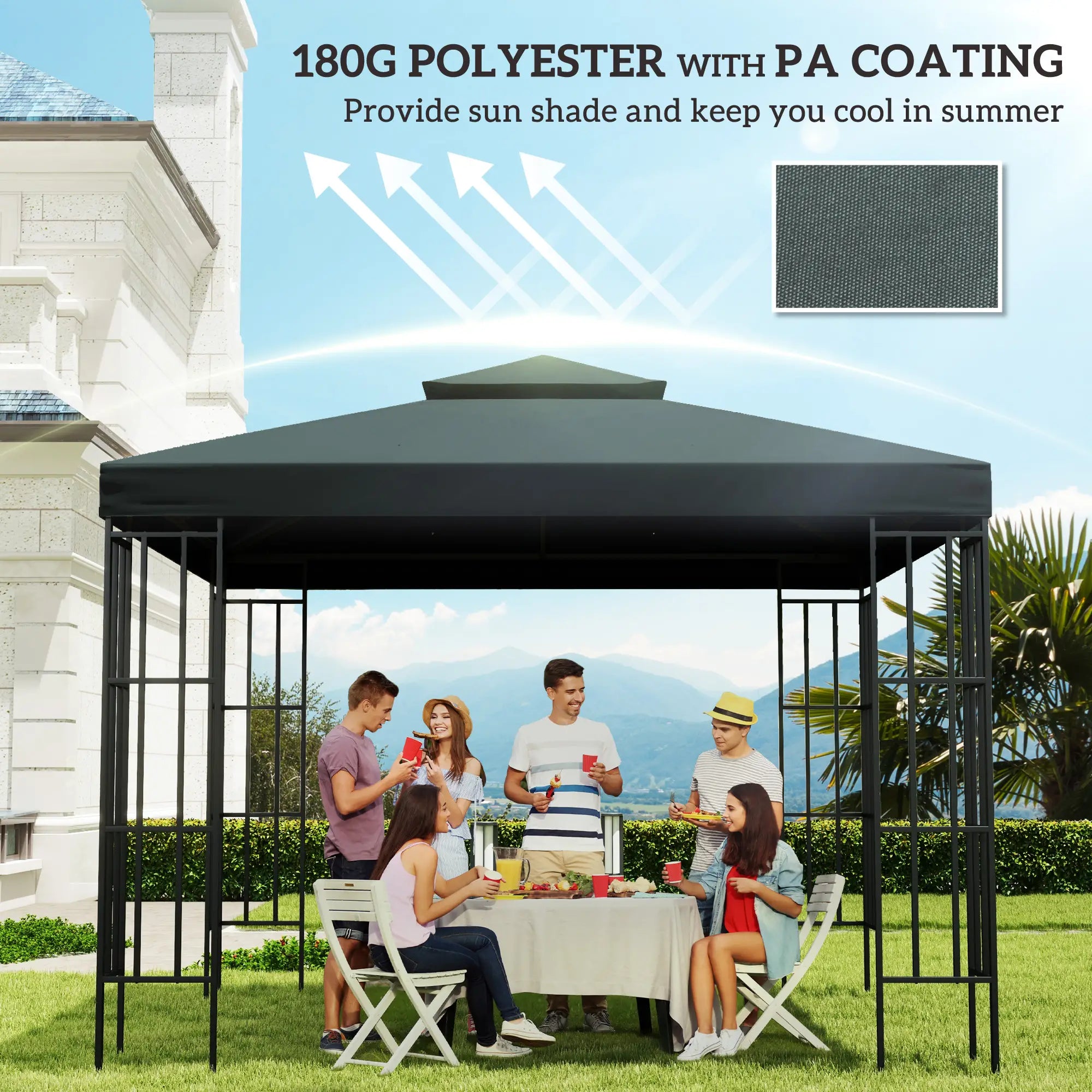 10' x 10' Square 2-Tier Gazebo Canopy, Charcoal Grey Gazebo Canopy Replacement at Gallery Canada
