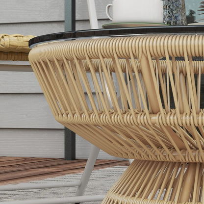 Rattan Outdoor Coffee Table, Tempered Glass Top, Steel Frame, Wicker Furniture Patio Side Tables at Gallery Canada