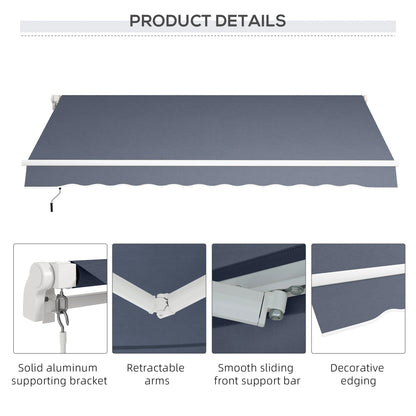12' x 8' Retractable Patio Awning, Manual Crank, UV Water-Resistant, Grey Deck Awnings at Gallery Canada