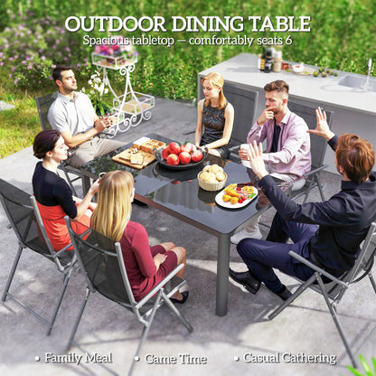 59" x 35" Aluminum Outdoor Dining Table, Glass Top, Seats 6, Grey Patio Dinning Tables at Gallery Canada