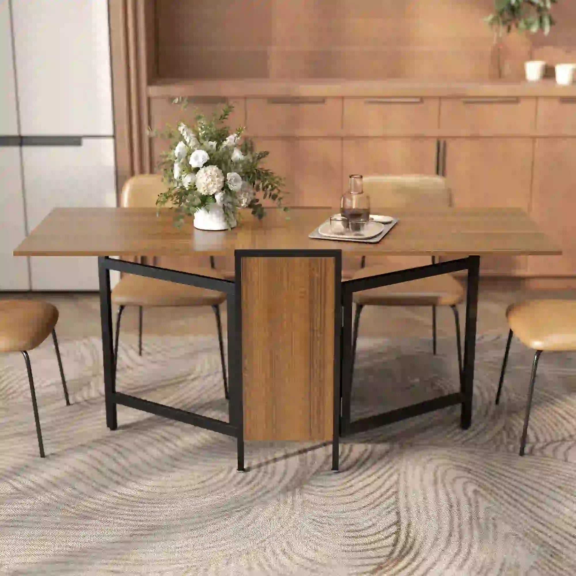 Foldable Table with Hideaway Shelves, Drop Leaf, Brown Dining Tables at Gallery Canada