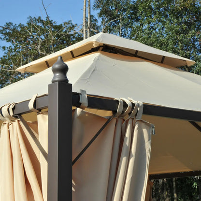 10x10ft Gazebo Canopy, Garden Shelter, Sun Shade with Curtains, Beige Gazebos at Gallery Canada