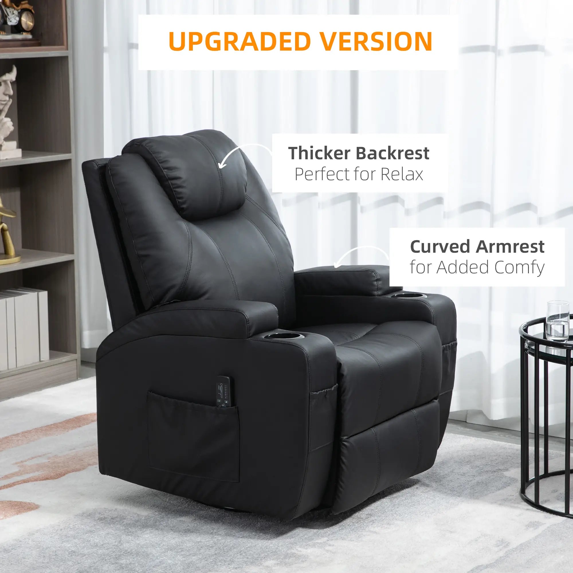 Massage Recliner Chair 8 Vibration PU Leather, Black Single Sofas at Gallery Canada