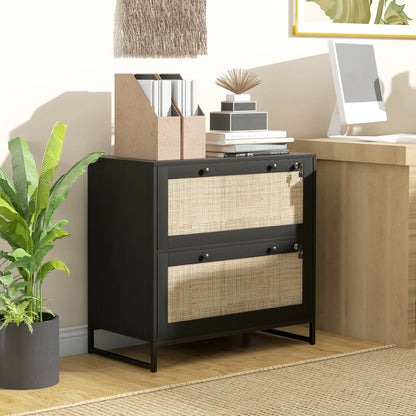 2-Drawer Filing Cabinet with Lock, Rattan, Adjustable Hanging Bar, Black Office Cabinets & Cupboards at Gallery Canada