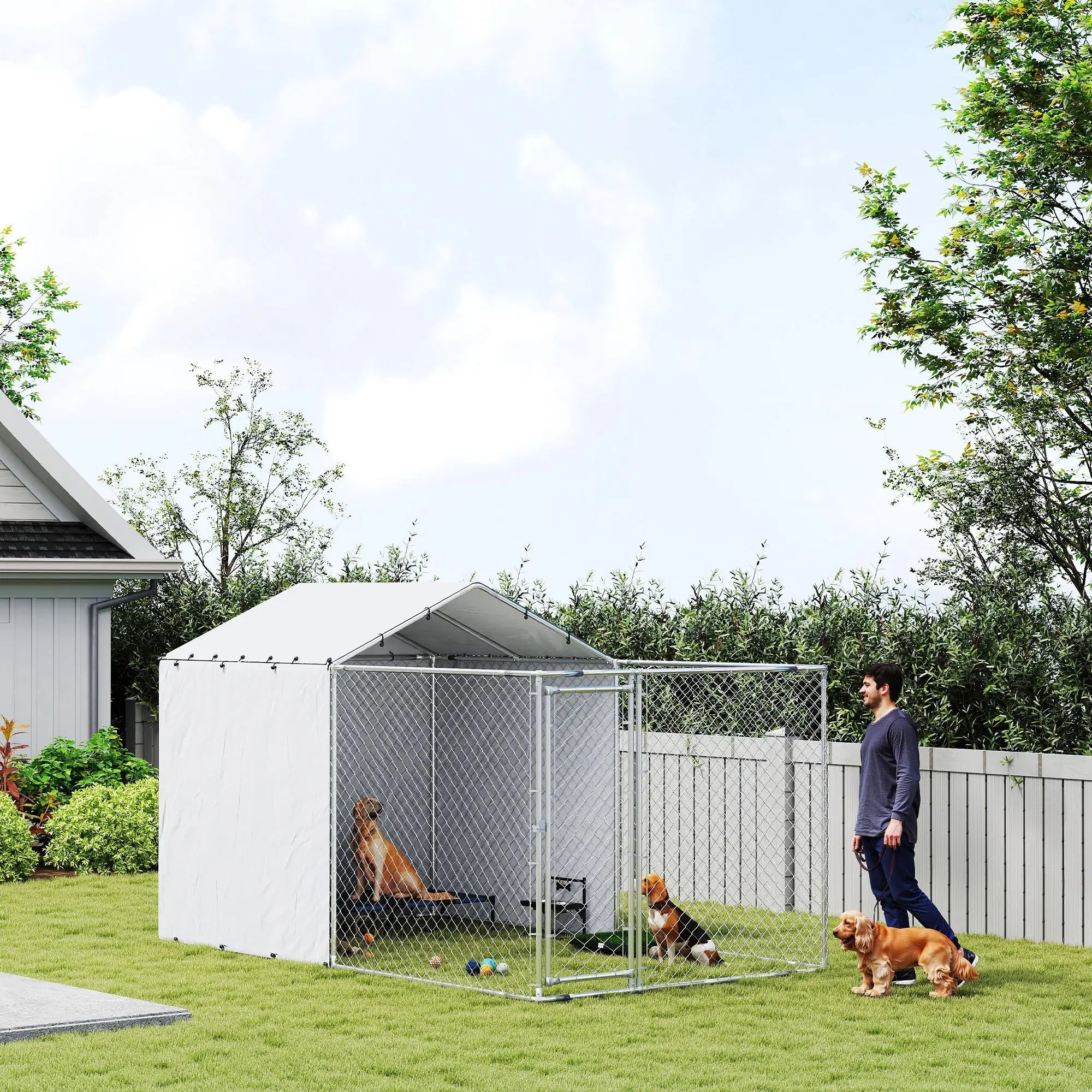 Galvanized Steel Dog Kennel, Waterproof UV-Resistant Cover, 13.1' x 7.5' x 7.5' Houses, Kennels & Pens at Gallery Canada