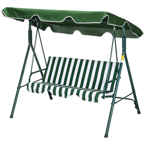 3-Seater Outdoor Porch Swing, Adjustable Canopy, White, Green