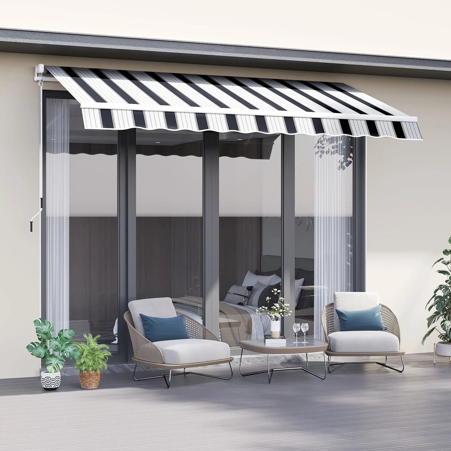 8' x 7' Retractable Awning, UV Water-Resistant Fabric, Aluminum Frame, Blue White, Blue Deck Awnings at Gallery Canada