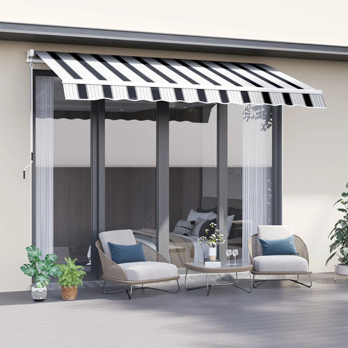 8' x 7' Retractable Awning, UV Water-Resistant Fabric, Aluminum Frame, Blue White, Blue