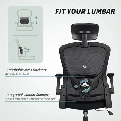 Ergonomic Office Chair, Mesh Desk Chair, Adjustable Headrest, Lumbar Support, Black Task Chairs at Gallery Canada