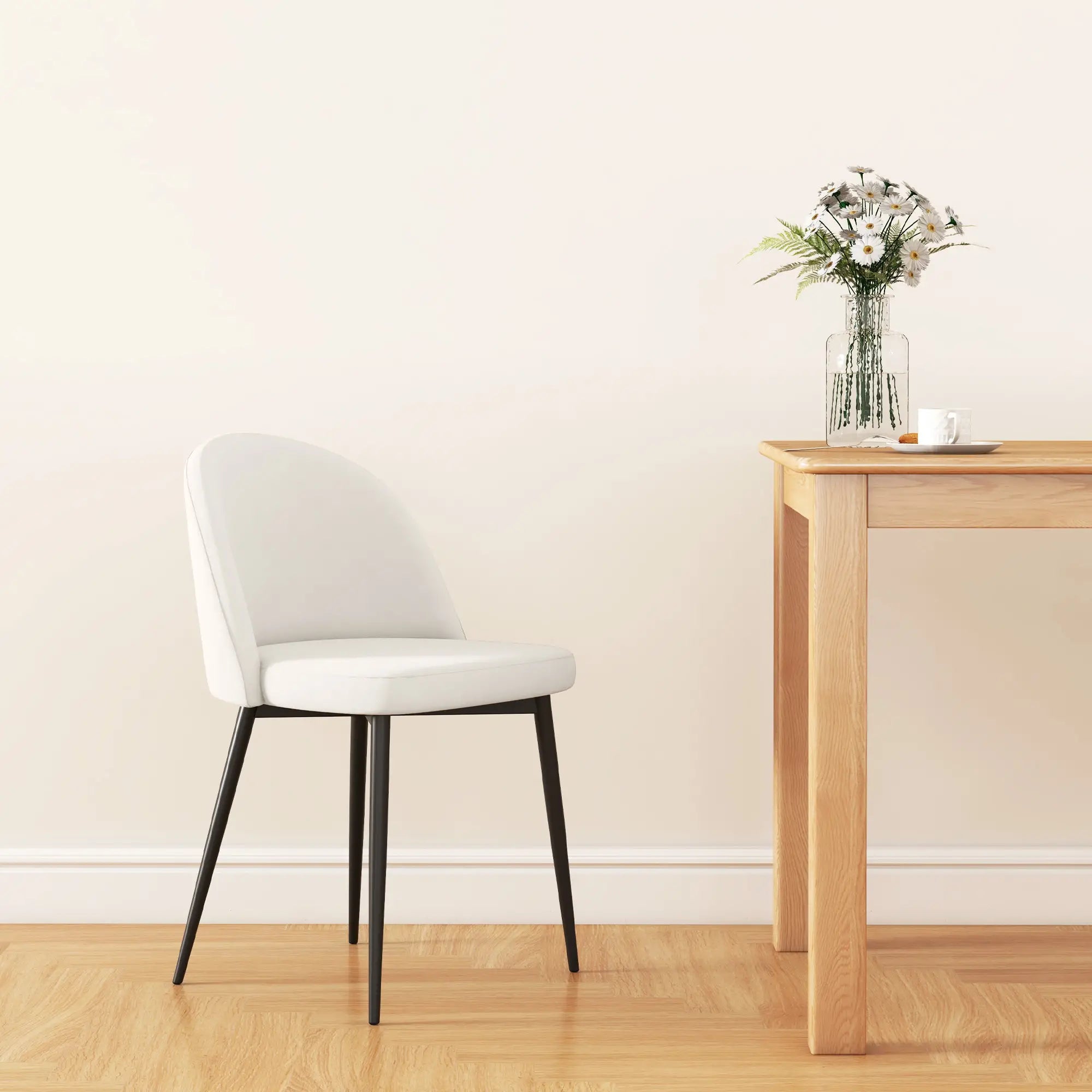 Set of 2 Mid-Back Dining Chairs, Velvet Upholstery, Cream White Dining Chairs at Gallery Canada