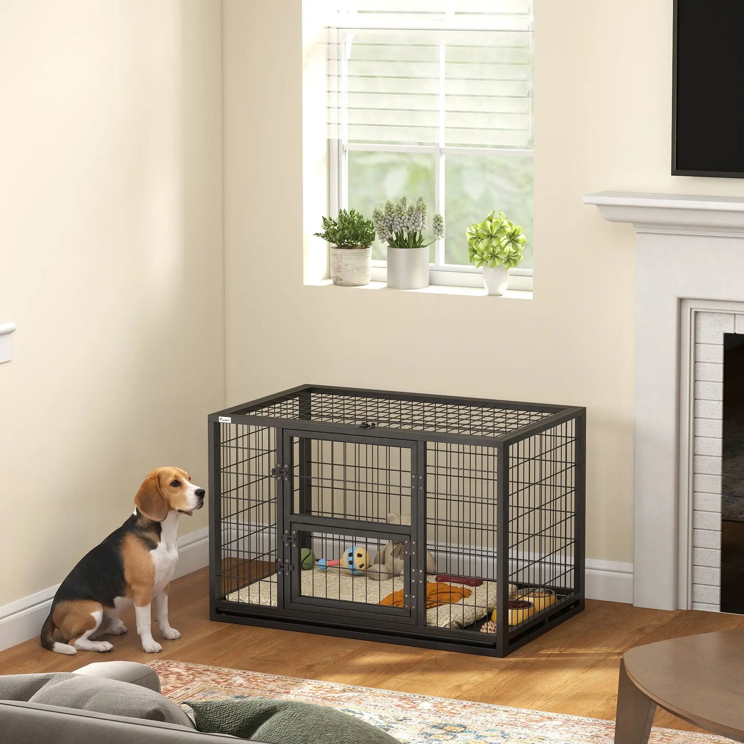 37 Inch Heavy Duty Dog Crate, Metal Kennel With Removable Tray Dog Cages & Crates at Gallery Canada