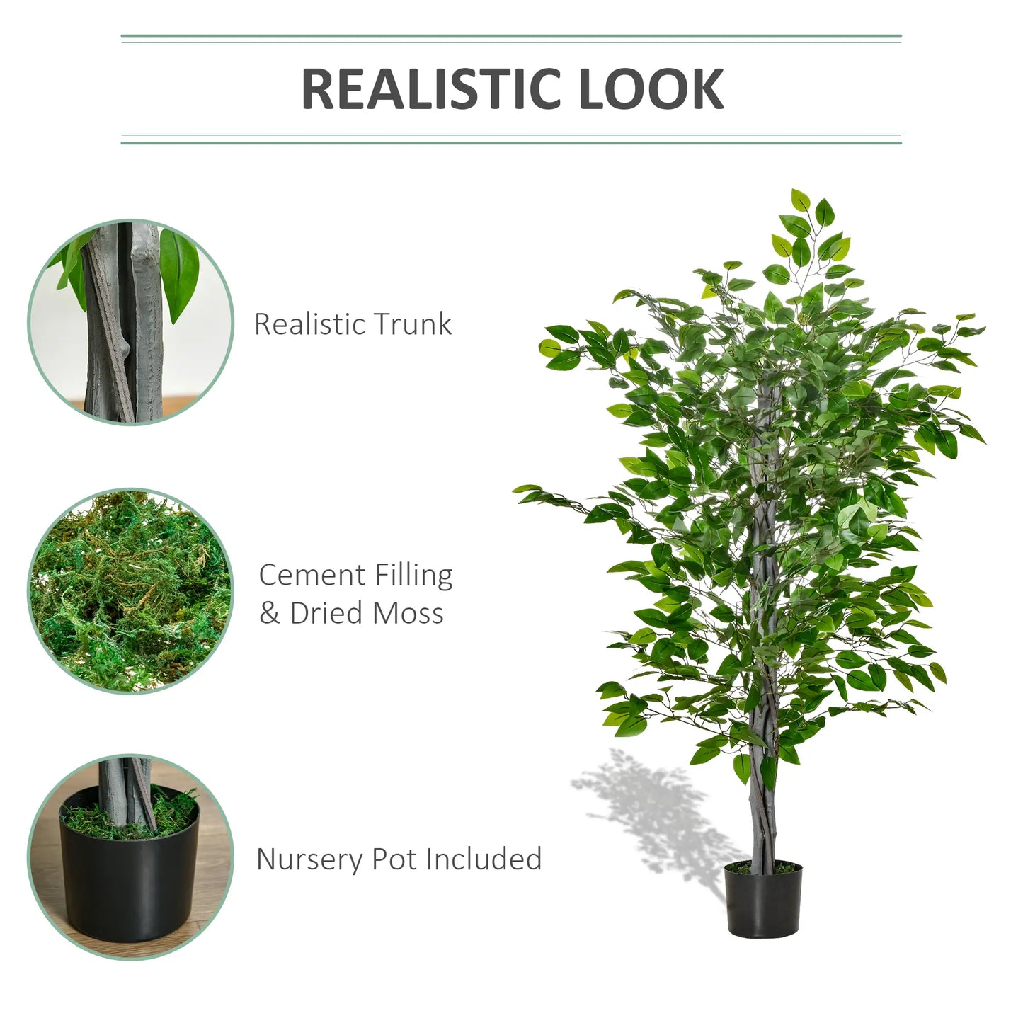4.5ft Ficus Artificial Plant, Realistic Leaves, Potted, Green Artificial Trees at Gallery Canada