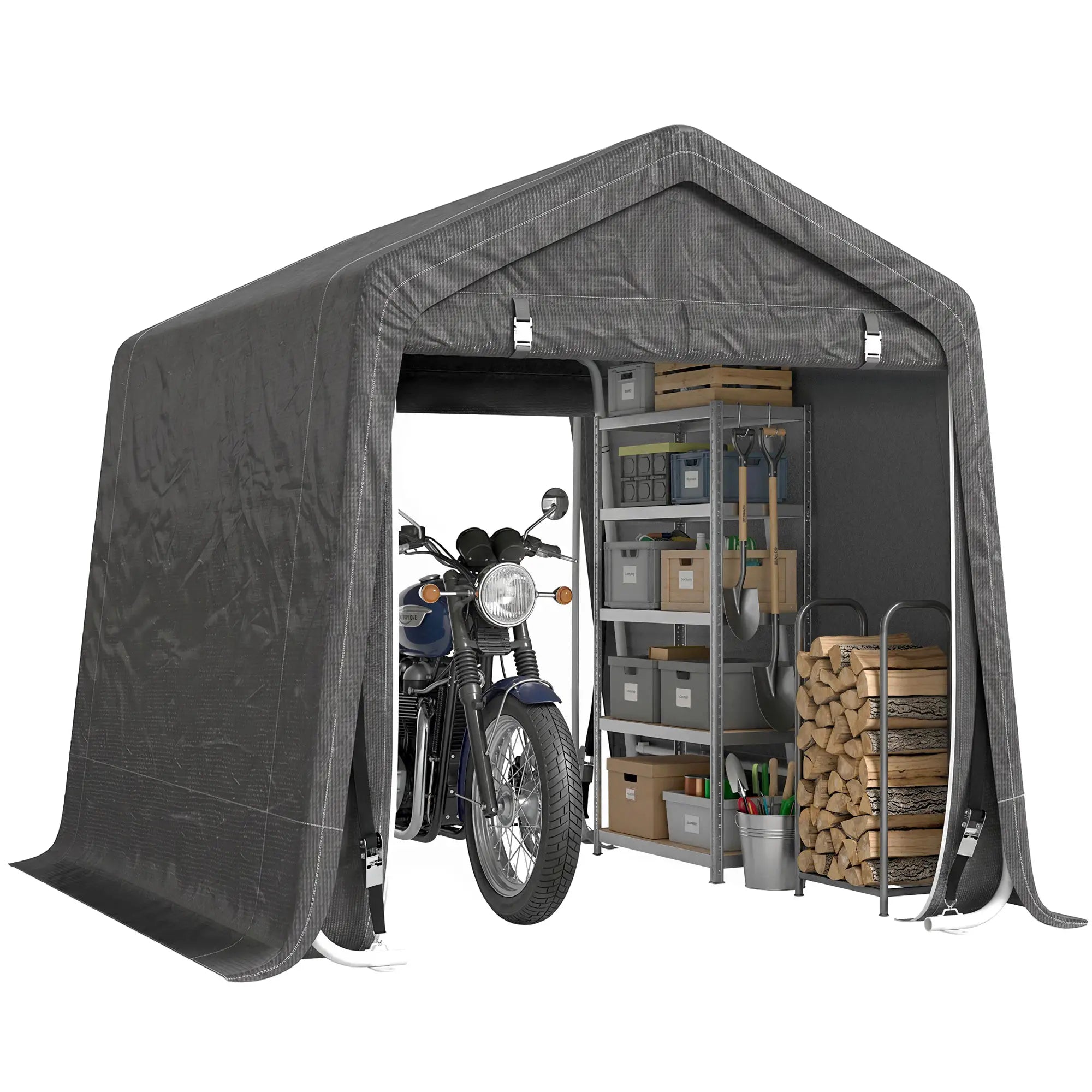 9.2' x 7.9' Garden Storage Tent, Metal Frame, Double Zipper Doors, Dark Grey Car Shelters Dark Grey at Gallery Canada