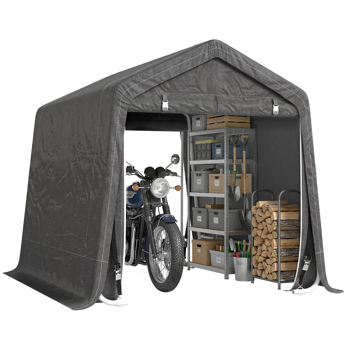 9.2' x 7.9' Garden Storage Tent, Metal Frame, Double Zipper Doors, Dark Grey Car Shelters Dark Grey at Gallery Canada