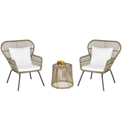 3 Pc Wicker Patio Set, Rattan Bistro with Table, Cushions, Outdoor, Coffee, White Bistro Sets at Gallery Canada