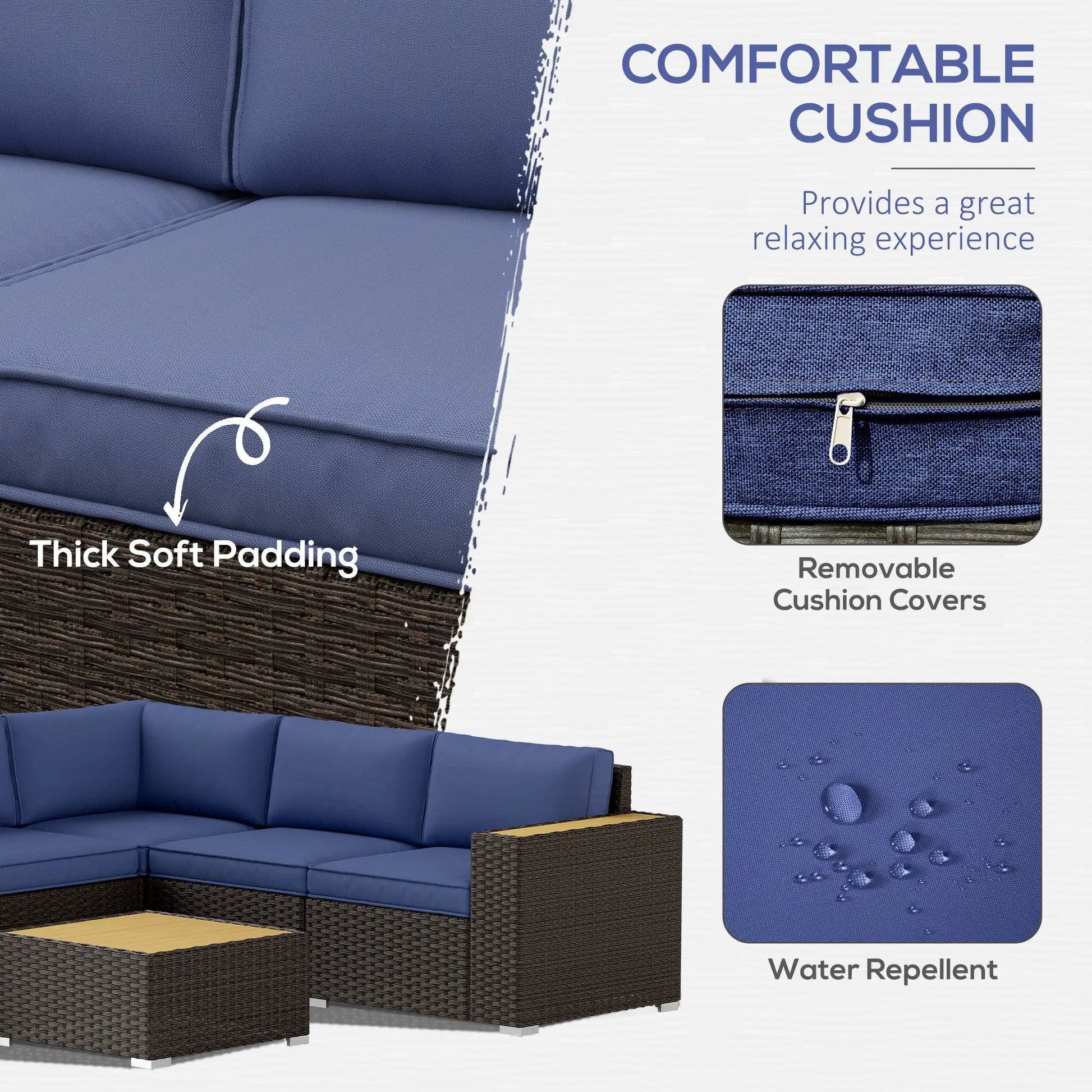 6-Piece Outdoor Rattan Patio Set, Corner Sofa, Wood-Plastic Table, Navy Blue Patio Furniture Sets at Gallery Canada