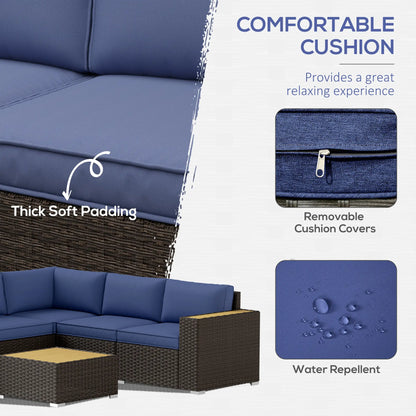 6-Piece Outdoor Rattan Patio Set, Corner Sofa, Wood-Plastic Table, Navy Blue Patio Furniture Sets at Gallery Canada