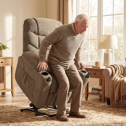 Electric Lift Recliner Chair, Massage, Side Pockets, Cup Holders, Remote, Brown Electric Power Lift Chairs at Gallery Canada