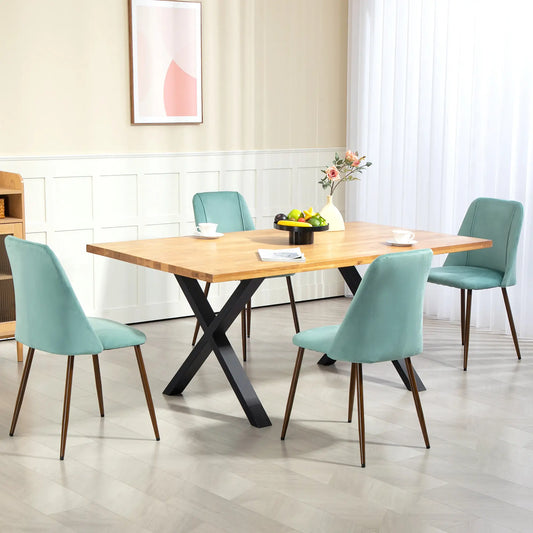 Upholstered Dining Chairs Set of 4, Velvet, Wood-Grain Steel Leg, Light Green Dining Chairs Light Green at Gallery Canada