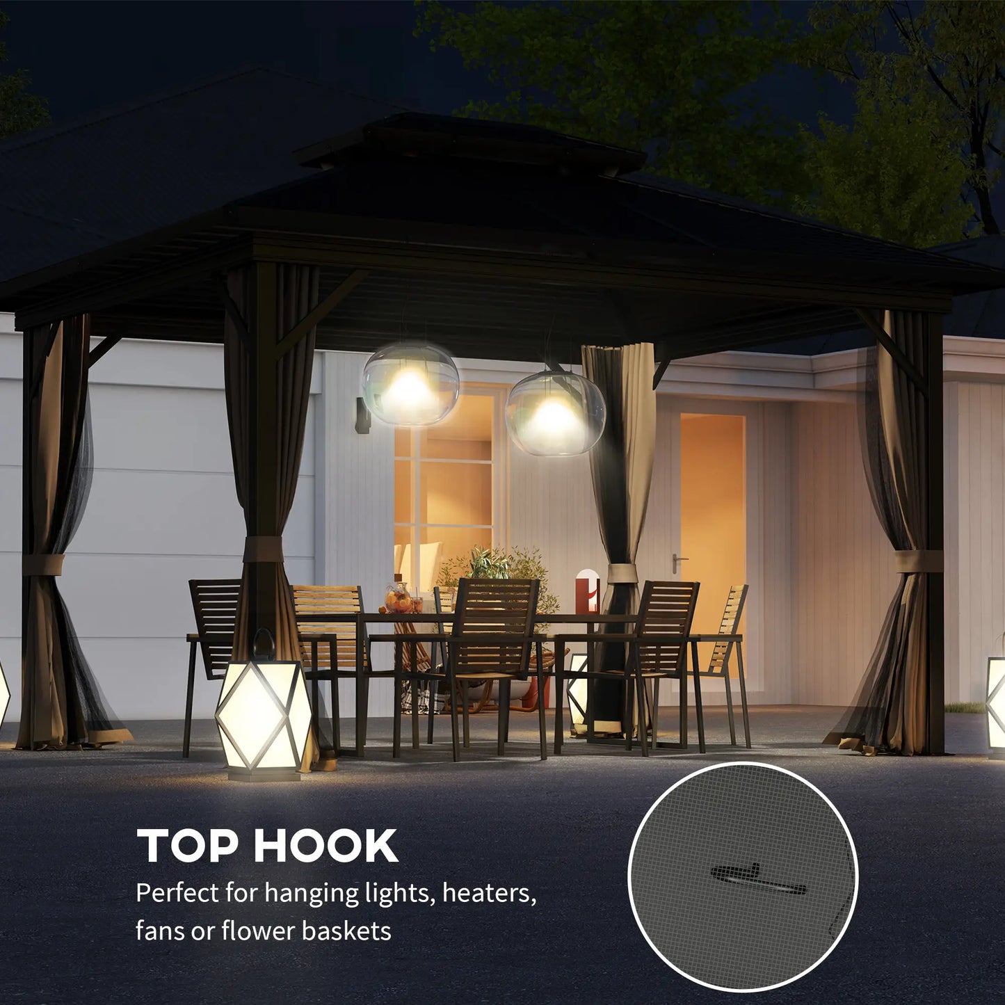 10' x 12' Hardtop Gazebo, Double Tier Roof, Mosquito Net, Dark Brown Gazebos at Gallery Canada