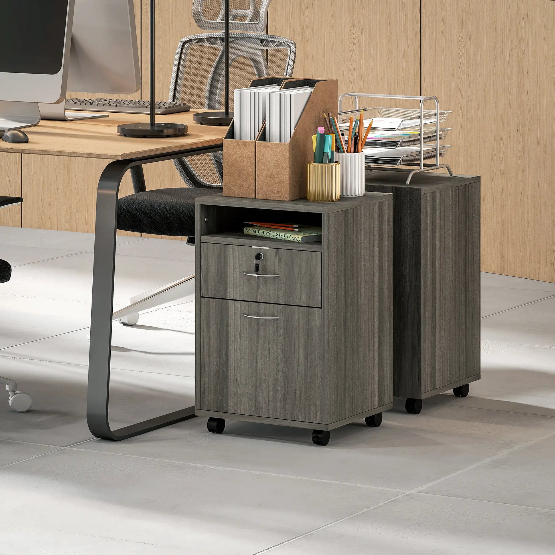 24" Filing Cabinet, Lockable Drawer, Wheels, Distressed Grey Office Cabinets & Cupboards at Gallery Canada