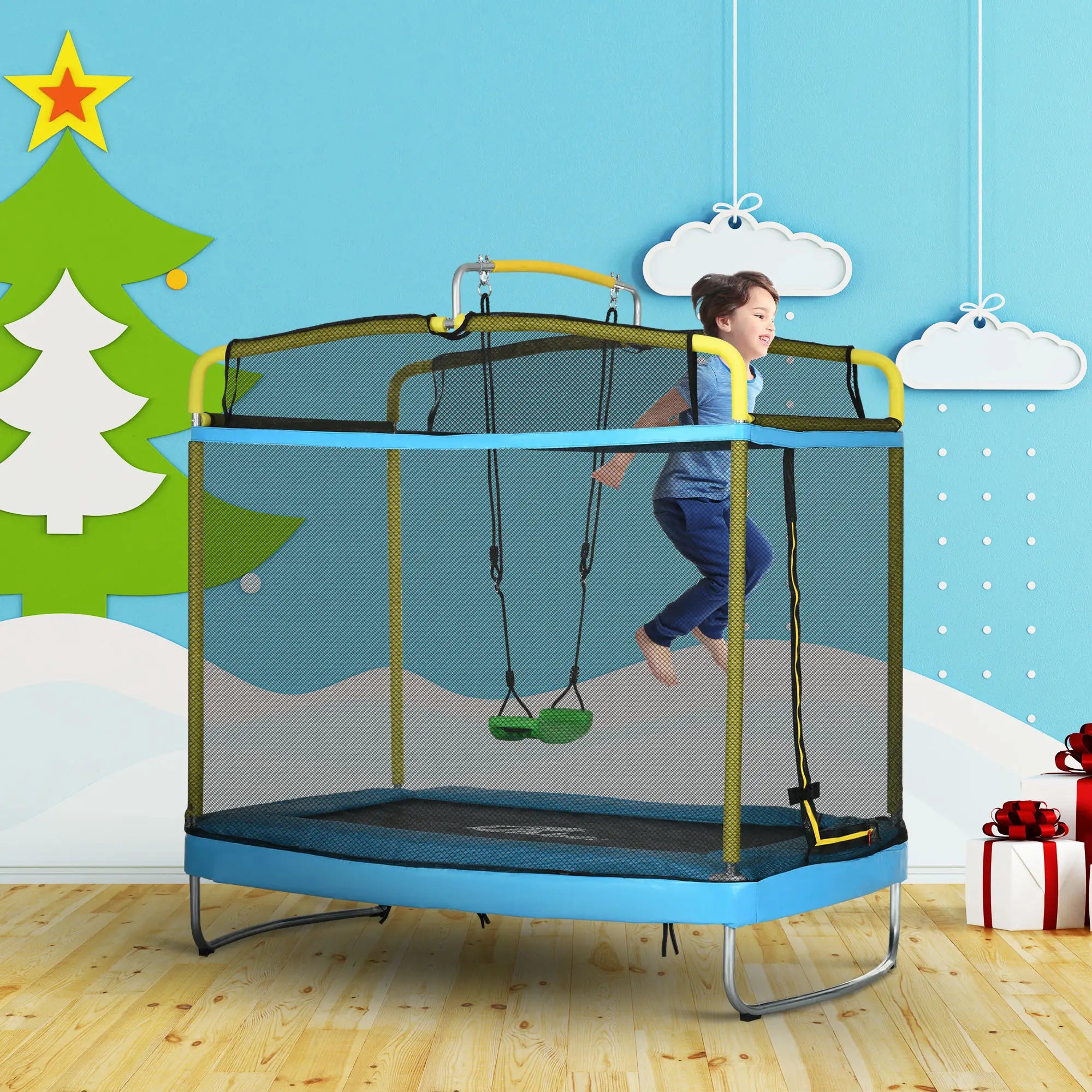 6.9FT Kids Trampoline, Safety Net, Gymnastics Bar, Swing, Indoor/Outdoor Trampolines at Gallery Canada