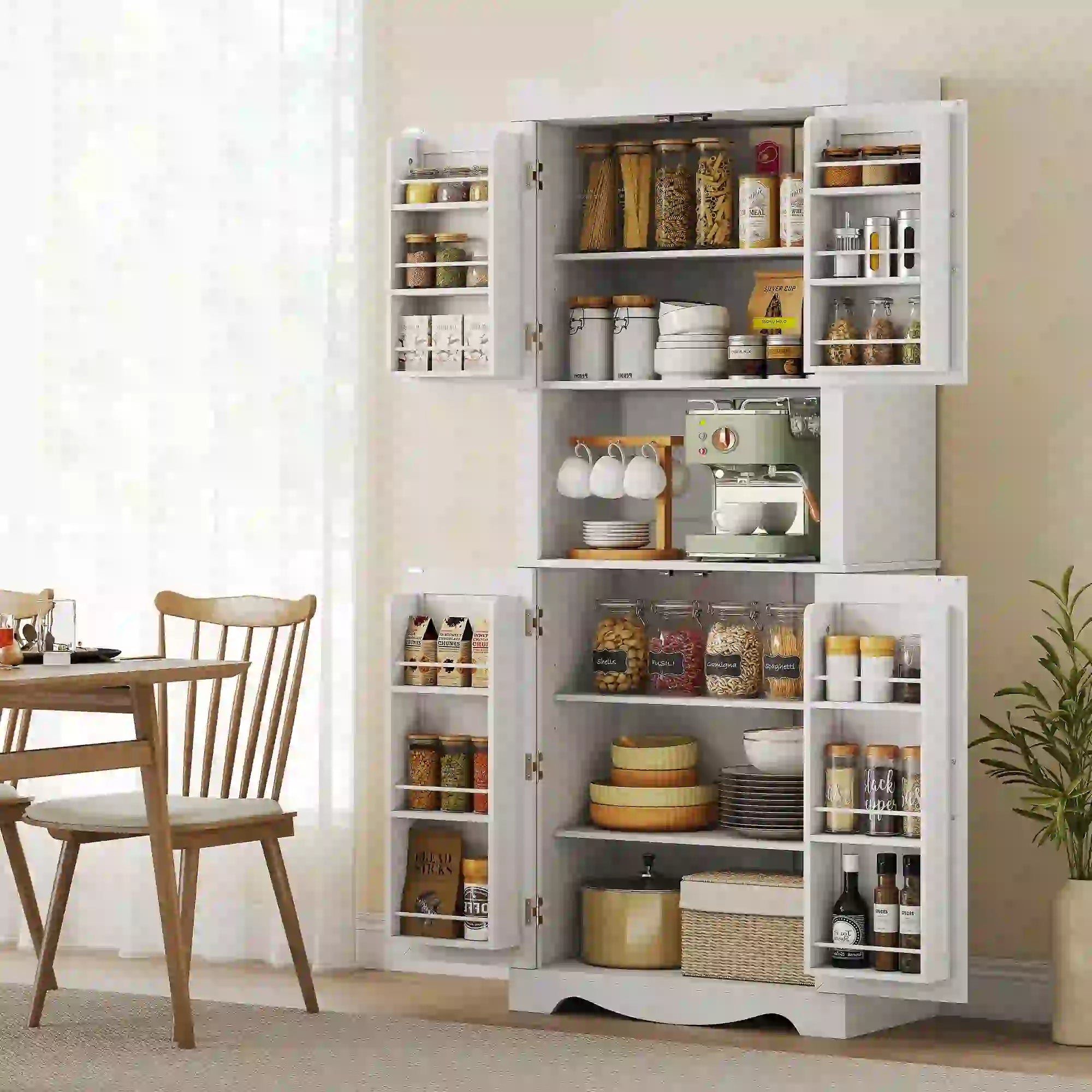 73 Inch Kitchen Pantry Cabinet, Adjustable Shelves, Microwave Stand, White Kitchen Pantry Cabinets at Gallery Canada