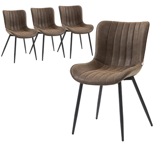 PU Leather Dining Chairs Set of 4, Steel Legs, Backrest, Brown