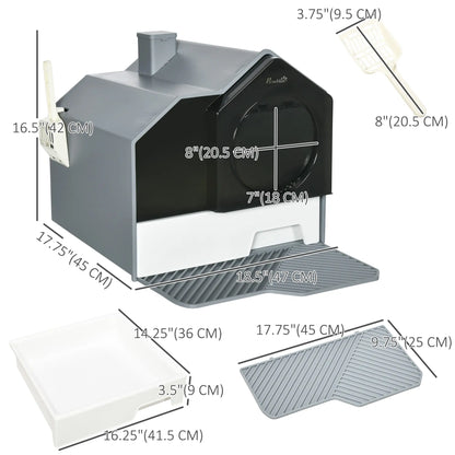 Hooded Cat Litter Box with Lid, Pull-Out Drawer, Scoop, Grey Cat Litter Box Enclosures at Gallery Canada