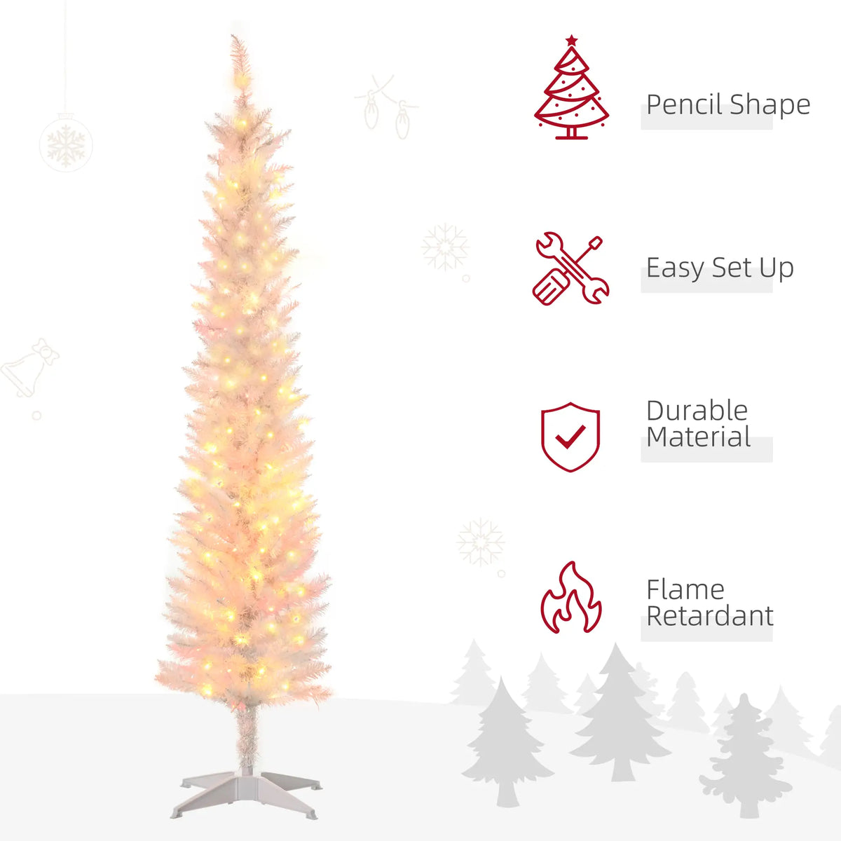 6' Pencil Artificial Christmas Tree, Colourful LED Lights, White Pencil Christmas Trees at Gallery Canada