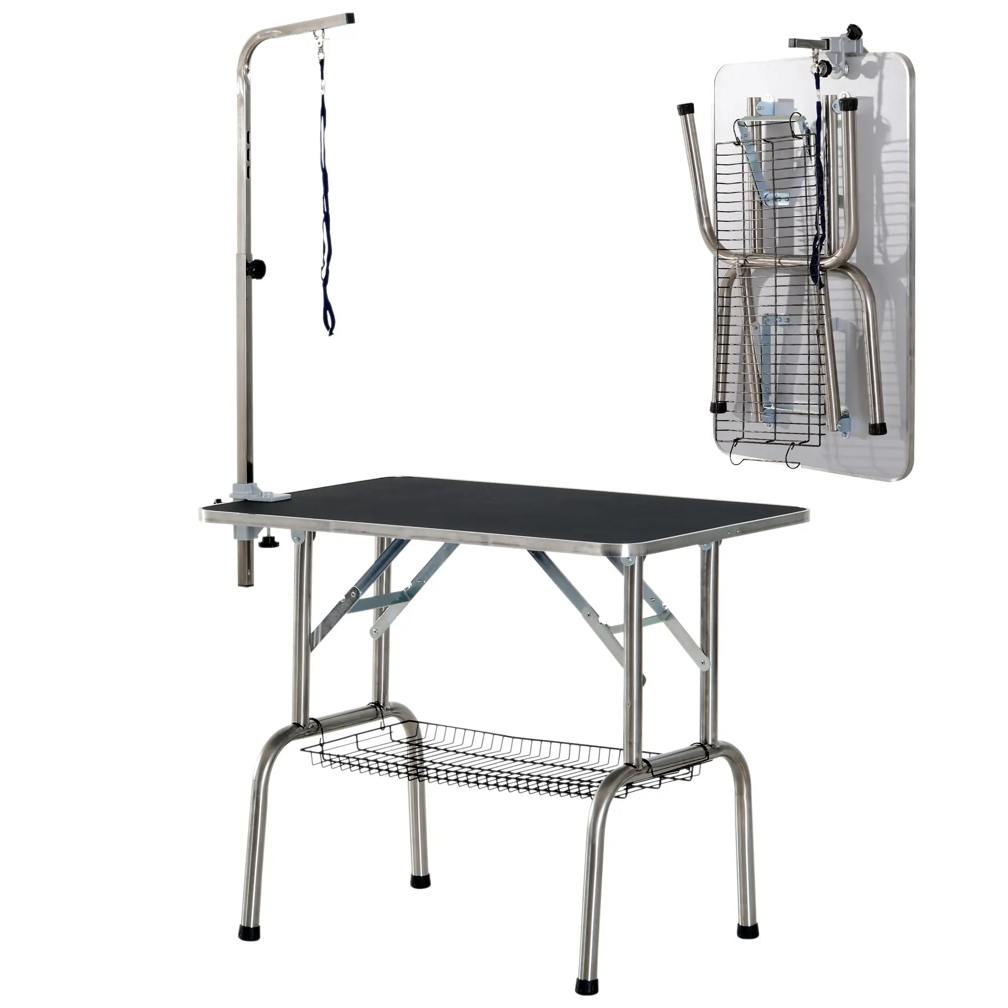 36-Inch Dog Grooming Table, Stainless Steel, Adjustable Arm, Basket Dog Grooming Tables Black, Silver at Gallery Canada