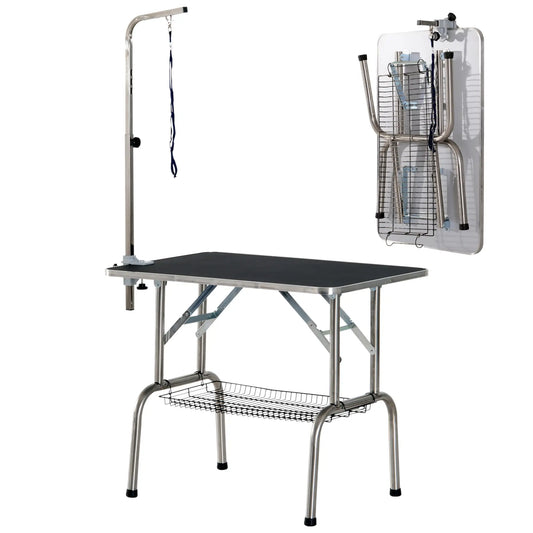 36-Inch Dog Grooming Table, Stainless Steel, Adjustable Arm, Basket Dog Grooming Tables Black, Silver at Gallery Canada