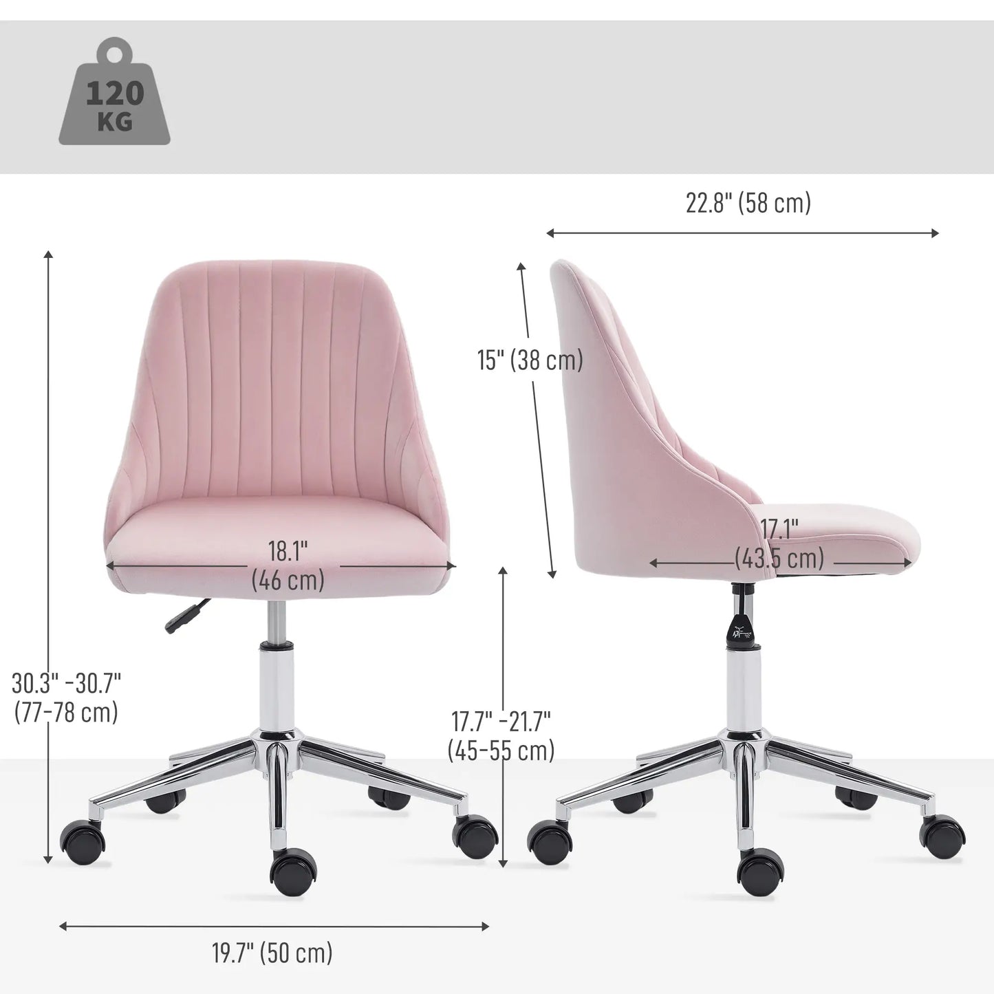 Velvet Makeup Chair, Adjustable Height, Swivel Wheels, Pink Task Chairs at Gallery Canada
