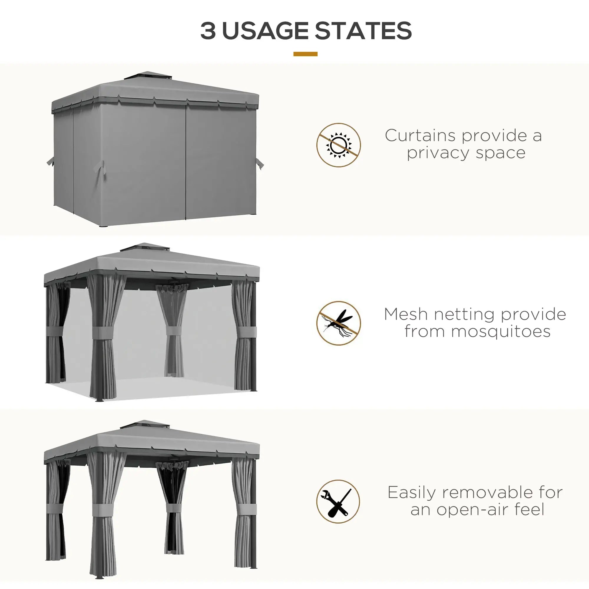 10' x 10' 2-Tier Gazebo, Zippered Mesh Sidewalls, Aluminum Frame, Light Grey Gazebos at Gallery Canada