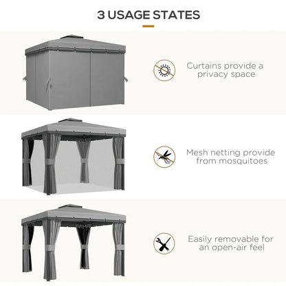 10' x 10' 2-Tier Gazebo, Zippered Mesh Sidewalls, Aluminum Frame, Light Grey Gazebos at Gallery Canada