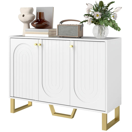 Modern Sideboard Buffet, 3 Doors, Adjustable Shelves, White
