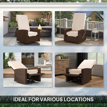 Outdoor Rattan Lounge Chair with Footrest, Soft Cushion, Cream White Patio Chairs at Gallery Canada