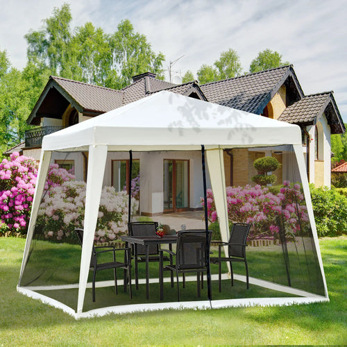 10x10ft Party Tent Canopy with Netting, Outdoor Gazebo, Beige