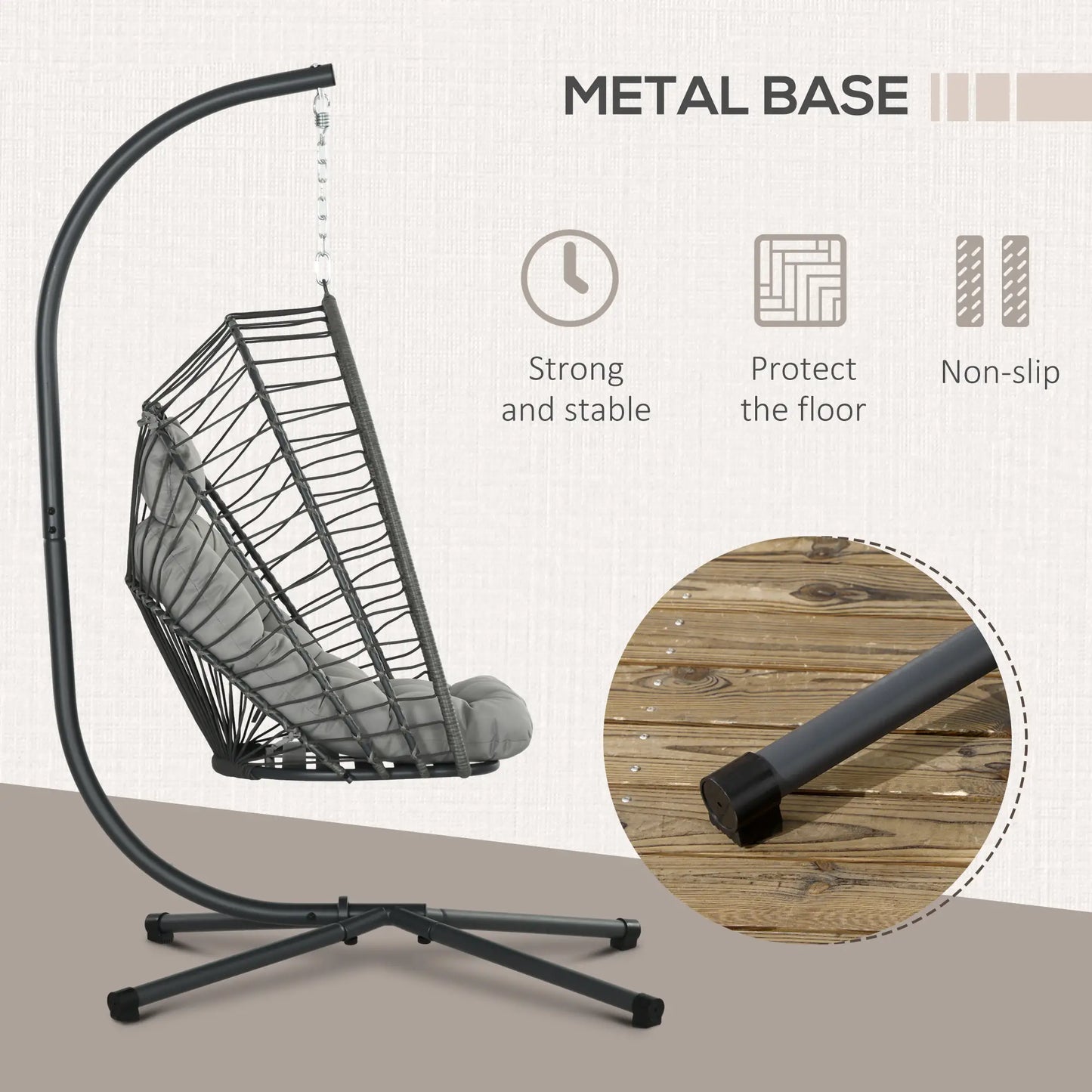Hanging Egg Chair With Stand, Foldable Wicker Rattan Swing, Light Grey Patio Swings with Stand at Gallery Canada
