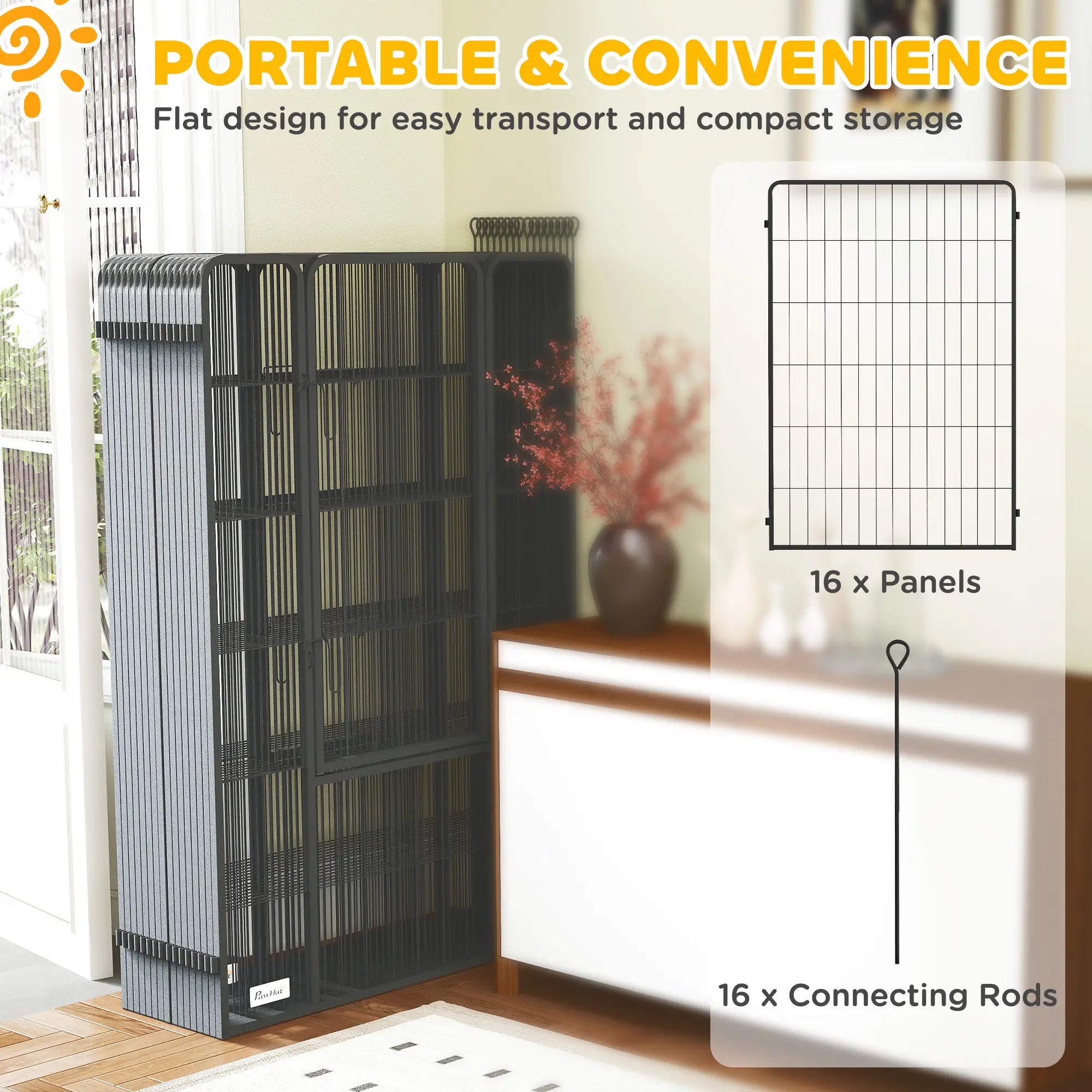 Heavy Duty Pet Playpen, 16 Panels Steel Dog Fence, 47