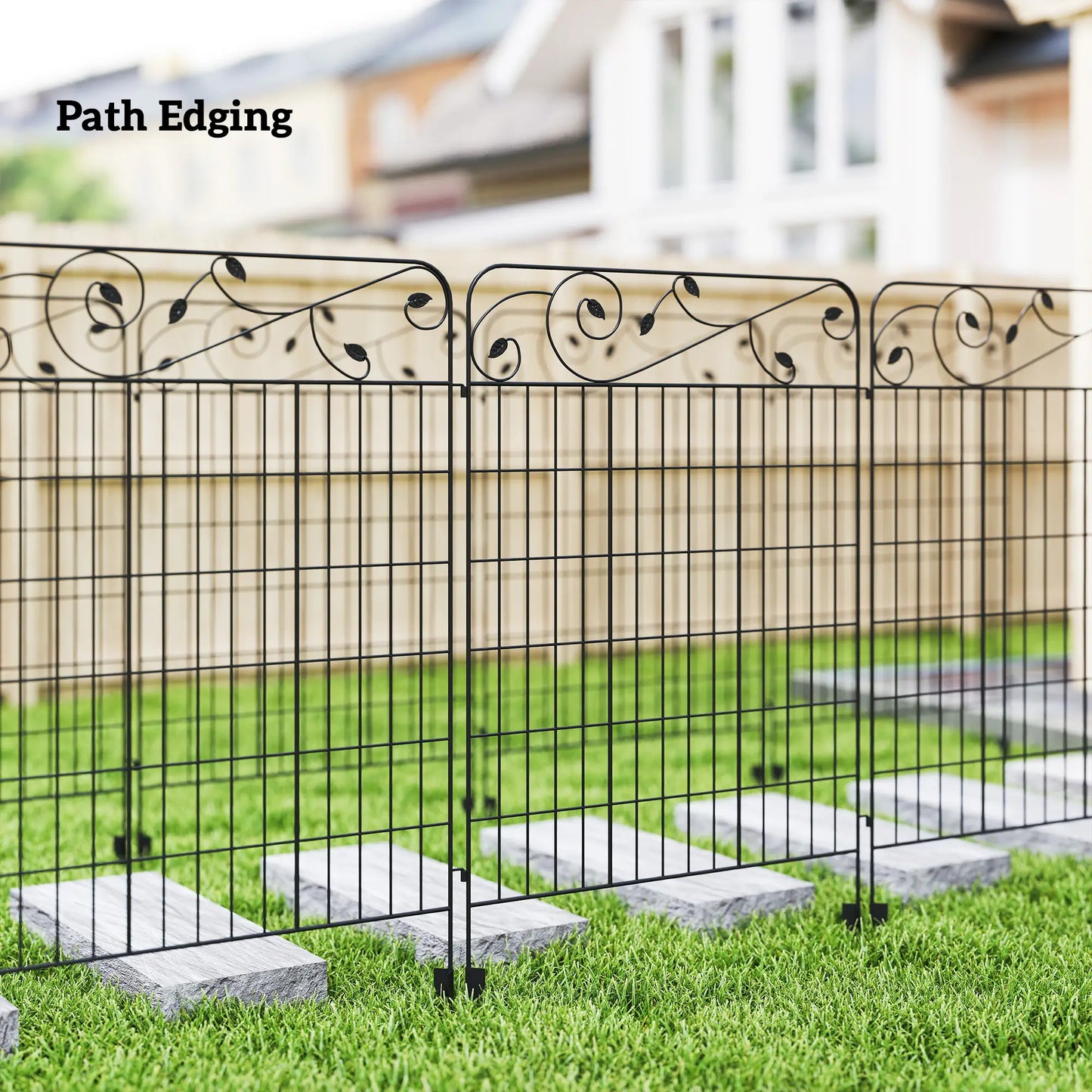 Panneaux de clôture de jardin en métal extérieur, barrière pour animaux, pack de 4, vignes carrées