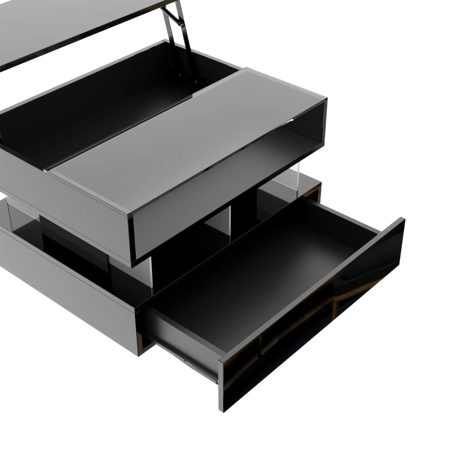 Glass Top LED Coffee Table, Storage Drawer, Adjustable Height, 26" L x 21.5" W x 21.5" H, Black Coffee Tables at Gallery Canada