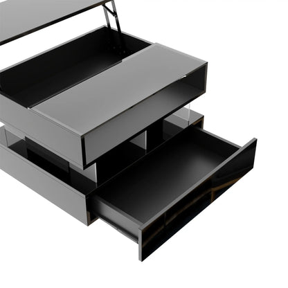 Glass Top LED Coffee Table, Storage Drawer, Adjustable Height, 26" L x 21.5" W x 21.5" H, Black Coffee Tables at Gallery Canada