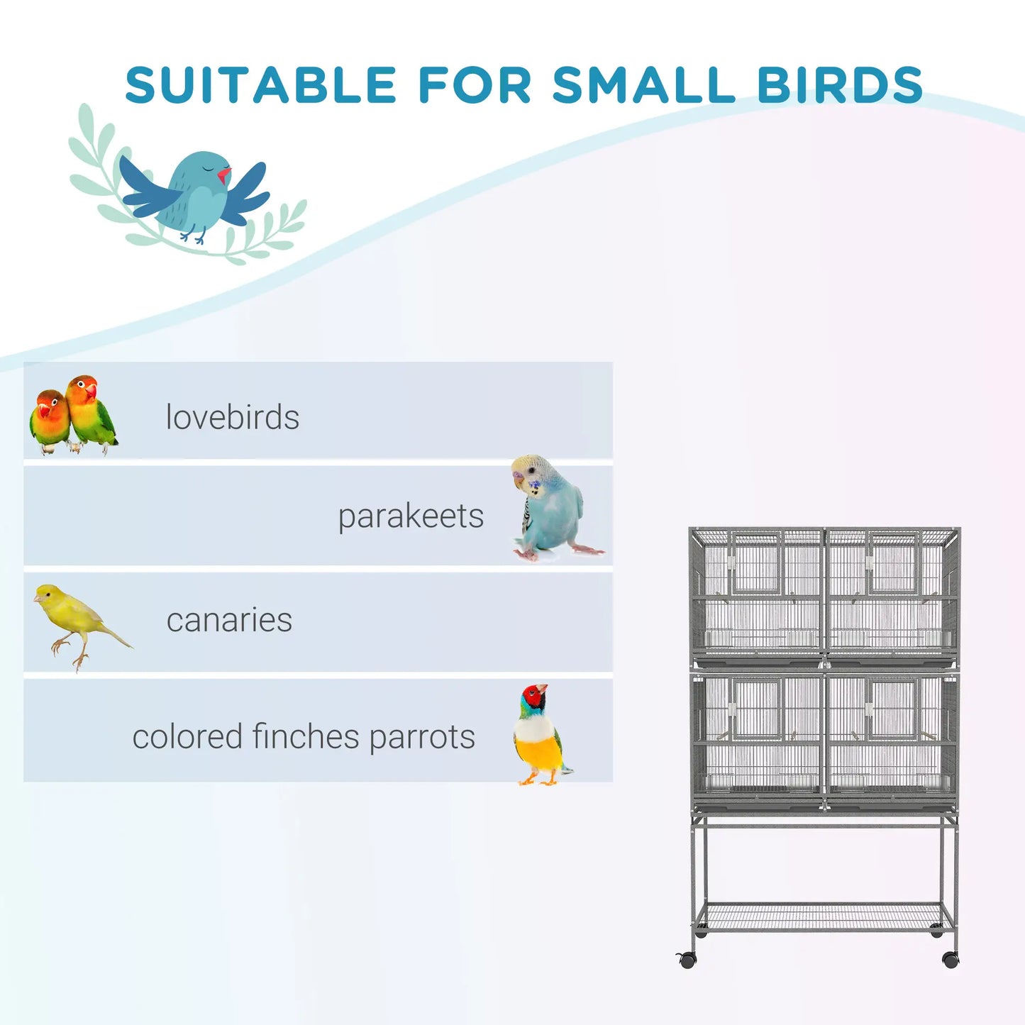 61"H Divided Breeder Bird Cage, Rolling Stand, Removable Tray, Dark Grey Bird Cages at Gallery Canada