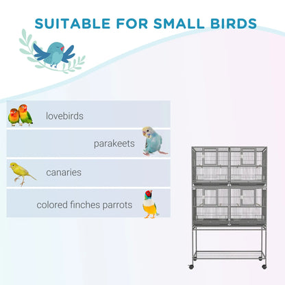 61"H Divided Breeder Bird Cage, Rolling Stand, Removable Tray, Dark Grey Bird Cages at Gallery Canada