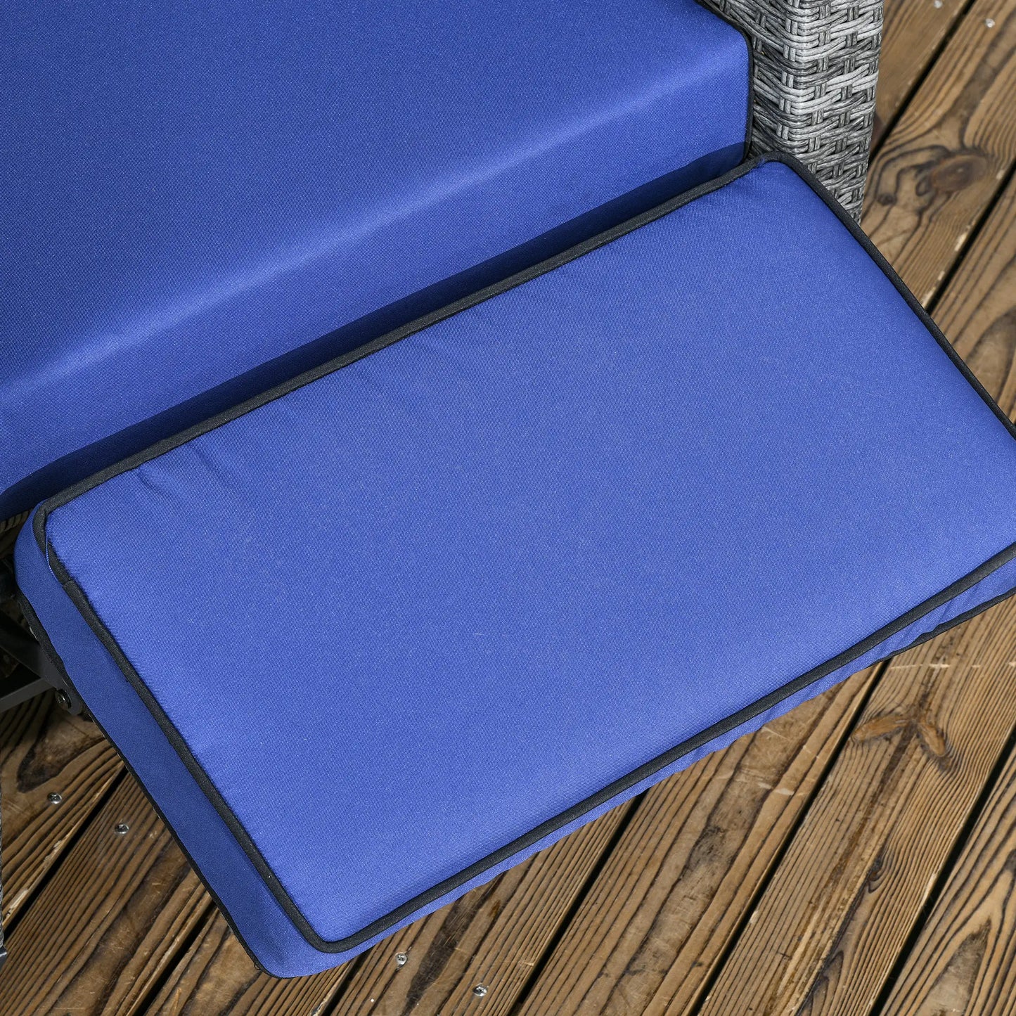 Outdoor Recliner Chair, Adjustable Backrest, Cushion, Side Tray, Dark Blue Wicker Chaise Loungers at Gallery Canada