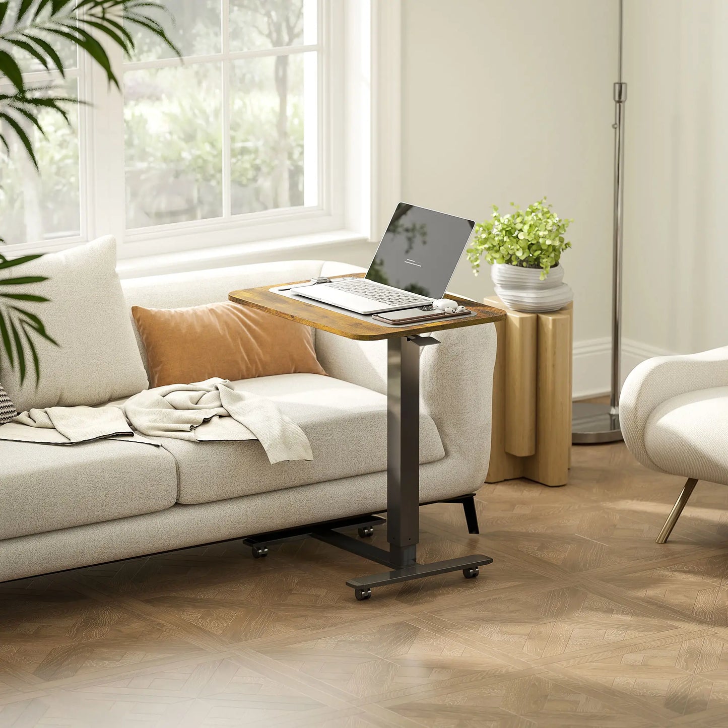 Pneumatic Standing Desk, Adjustable Height, 43 Inch, Rustic Brown Office Desks & Work Stations at Gallery Canada