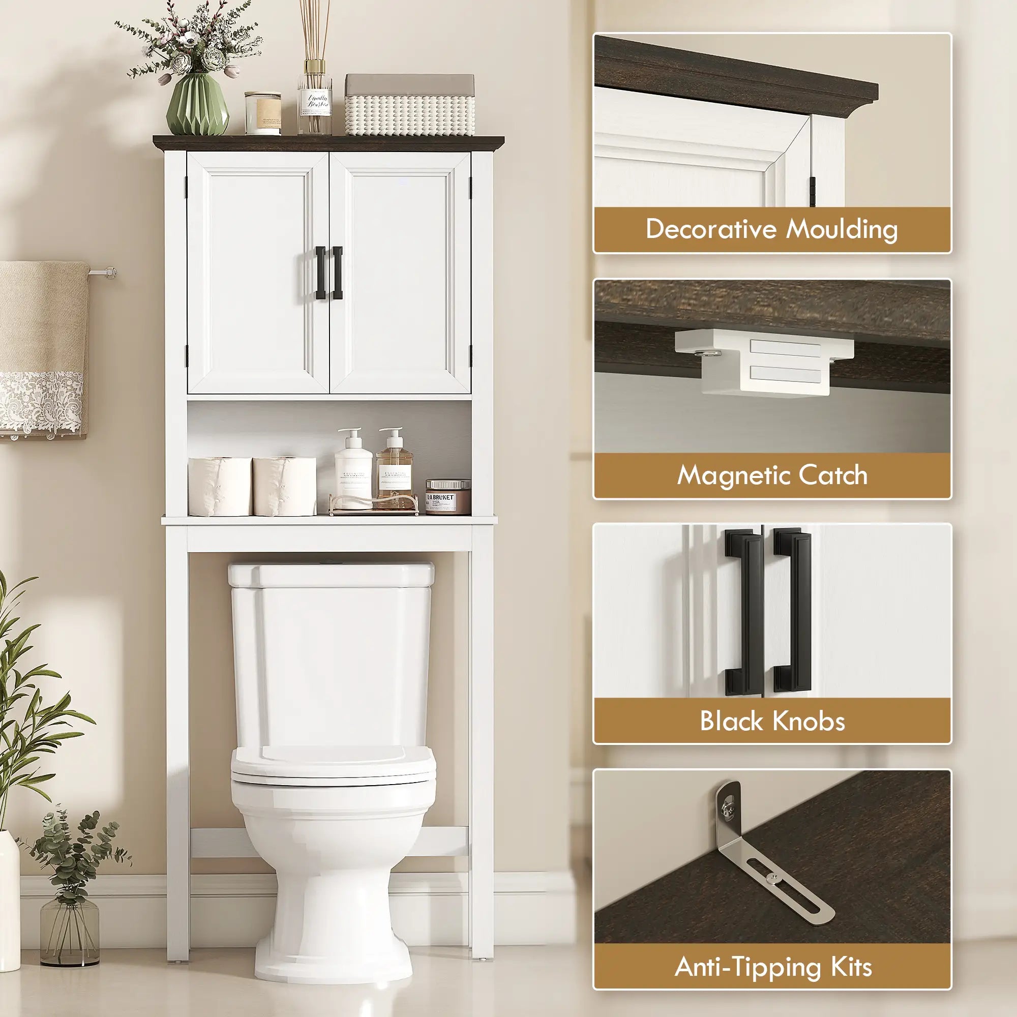 Over The Toilet Storage Cabinet, Open Shelf, Adjustable Bar, White Over The Toilet Storage at Gallery Canada