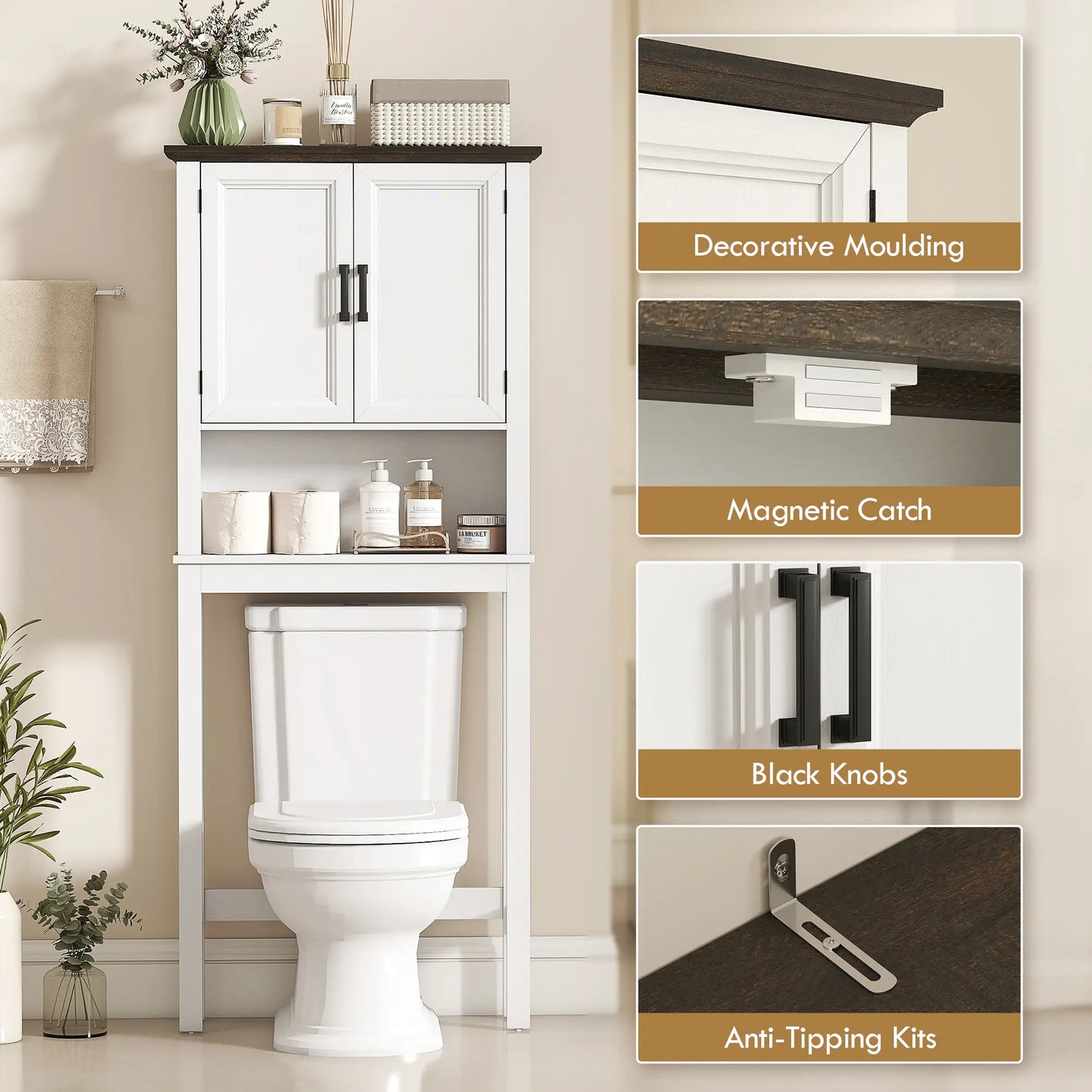 Over The Toilet Storage Cabinet, Open Shelf, Adjustable Bar, White Over The Toilet Storage at Gallery Canada